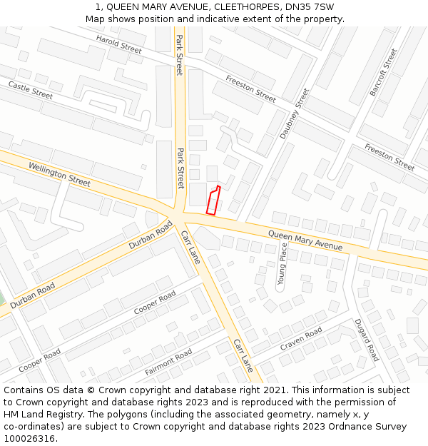 1, QUEEN MARY AVENUE, CLEETHORPES, DN35 7SW: Location map and indicative extent of plot