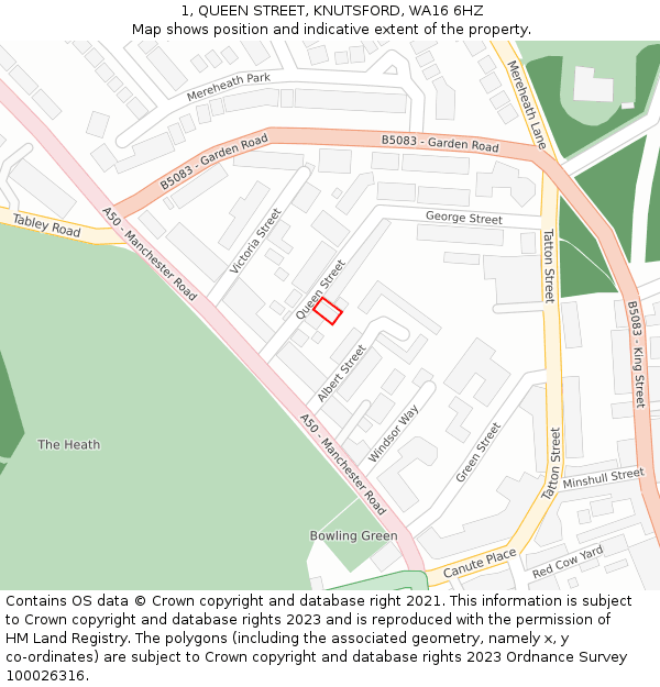 1, QUEEN STREET, KNUTSFORD, WA16 6HZ: Location map and indicative extent of plot