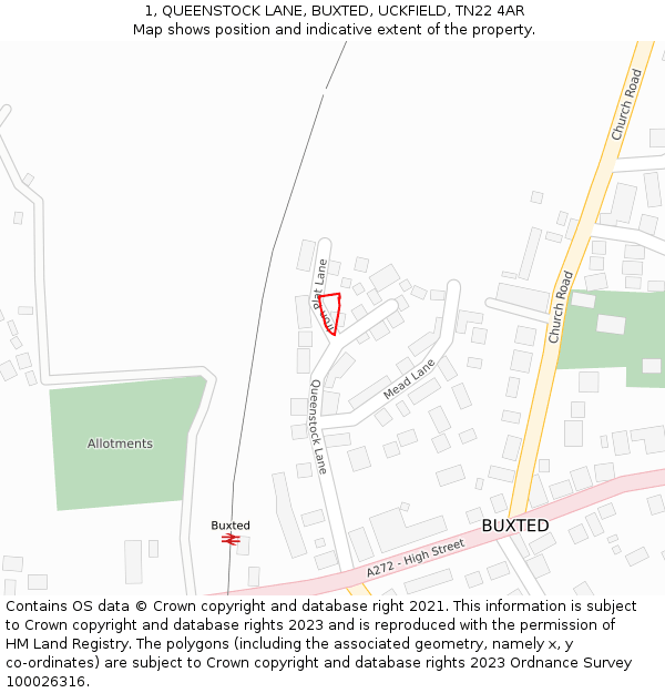 1, QUEENSTOCK LANE, BUXTED, UCKFIELD, TN22 4AR: Location map and indicative extent of plot