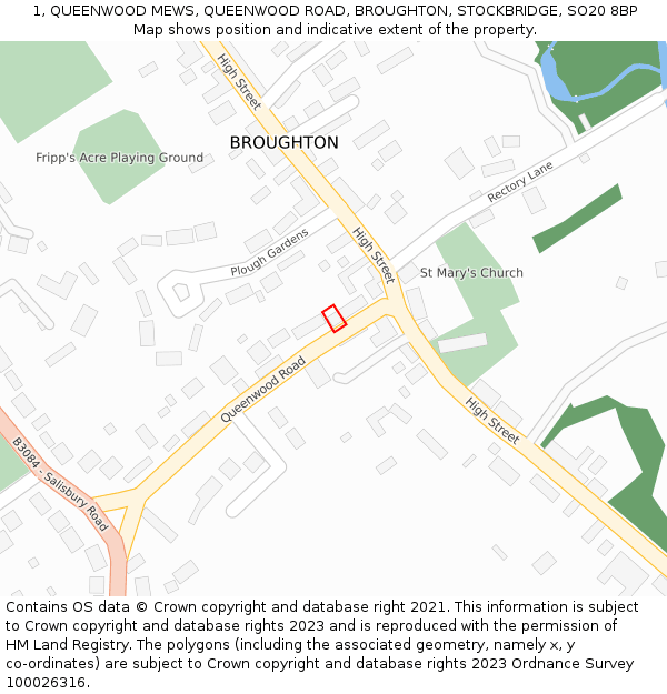 1, QUEENWOOD MEWS, QUEENWOOD ROAD, BROUGHTON, STOCKBRIDGE, SO20 8BP: Location map and indicative extent of plot