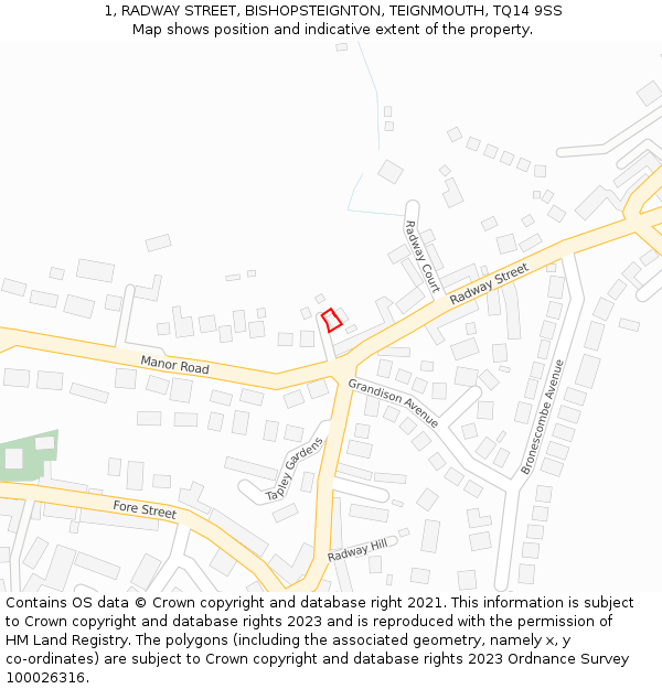 1, RADWAY STREET, BISHOPSTEIGNTON, TEIGNMOUTH, TQ14 9SS: Location map and indicative extent of plot