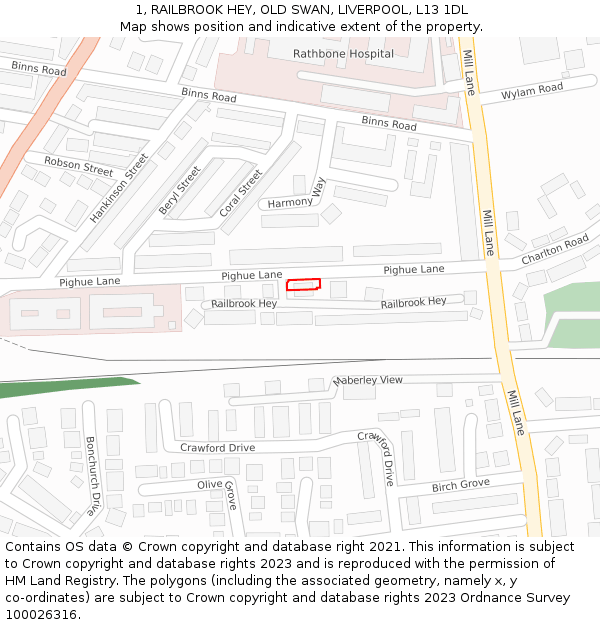1, RAILBROOK HEY, OLD SWAN, LIVERPOOL, L13 1DL: Location map and indicative extent of plot