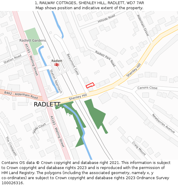 1, RAILWAY COTTAGES, SHENLEY HILL, RADLETT, WD7 7AR: Location map and indicative extent of plot