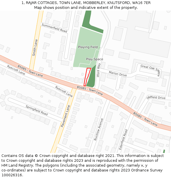 1, RAJAR COTTAGES, TOWN LANE, MOBBERLEY, KNUTSFORD, WA16 7ER: Location map and indicative extent of plot