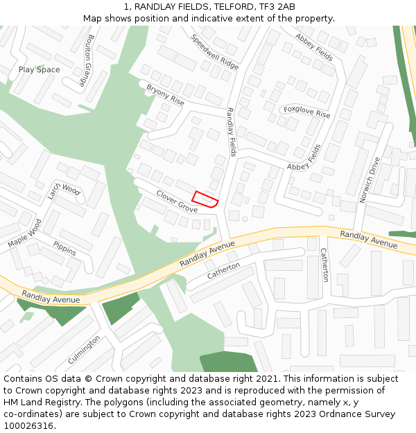 1, RANDLAY FIELDS, TELFORD, TF3 2AB: Location map and indicative extent of plot