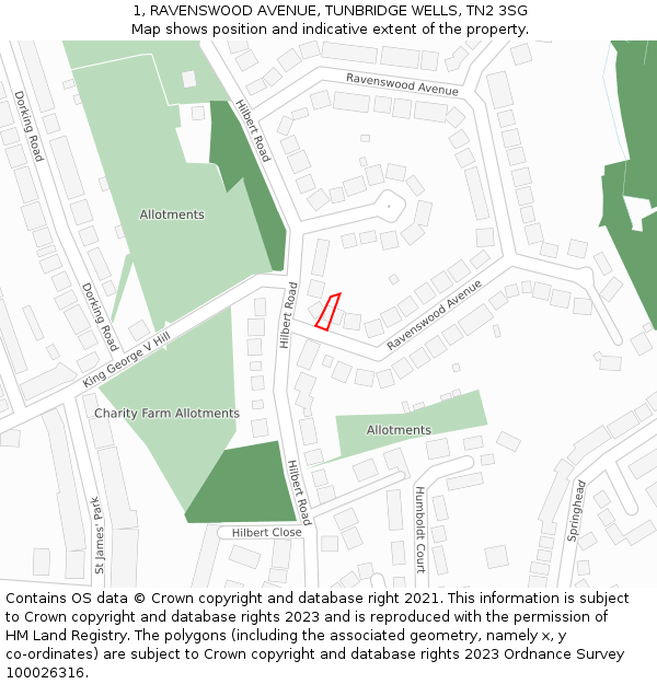 1, RAVENSWOOD AVENUE, TUNBRIDGE WELLS, TN2 3SG: Location map and indicative extent of plot