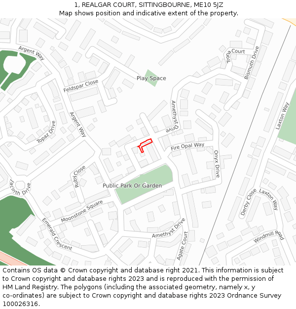 1, REALGAR COURT, SITTINGBOURNE, ME10 5JZ: Location map and indicative extent of plot