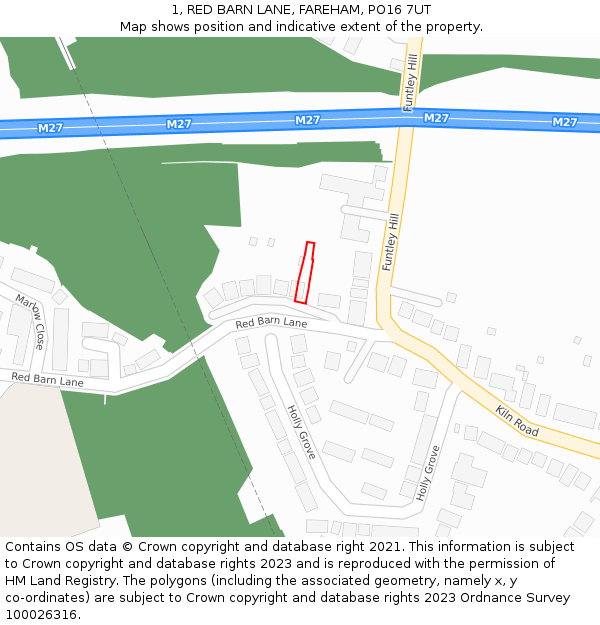 1, RED BARN LANE, FAREHAM, PO16 7UT: Location map and indicative extent of plot