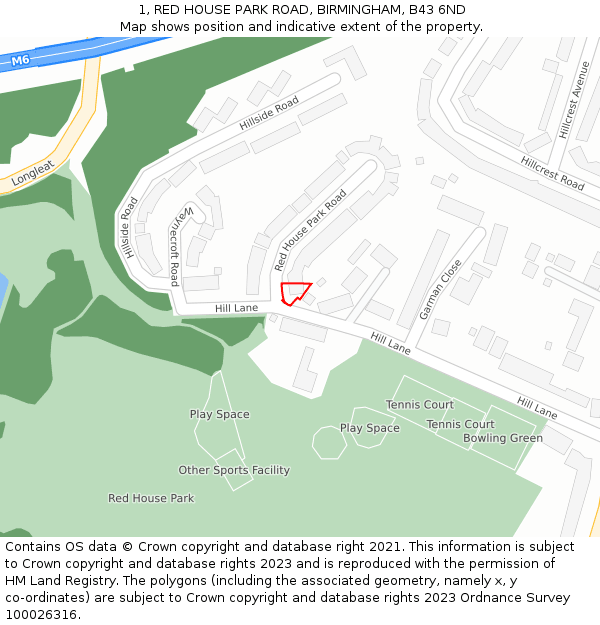 1, RED HOUSE PARK ROAD, BIRMINGHAM, B43 6ND: Location map and indicative extent of plot