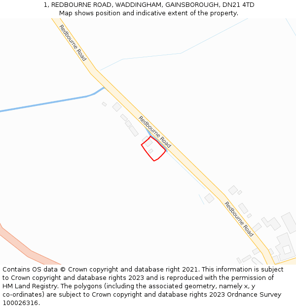 1, REDBOURNE ROAD, WADDINGHAM, GAINSBOROUGH, DN21 4TD: Location map and indicative extent of plot