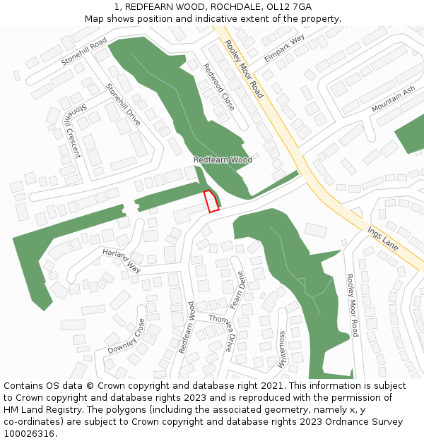 1, REDFEARN WOOD, ROCHDALE, OL12 7GA: Location map and indicative extent of plot