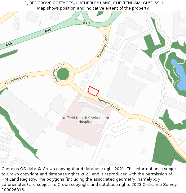1, REDGROVE COTTAGES, HATHERLEY LANE, CHELTENHAM, GL51 6SH: Location map and indicative extent of plot