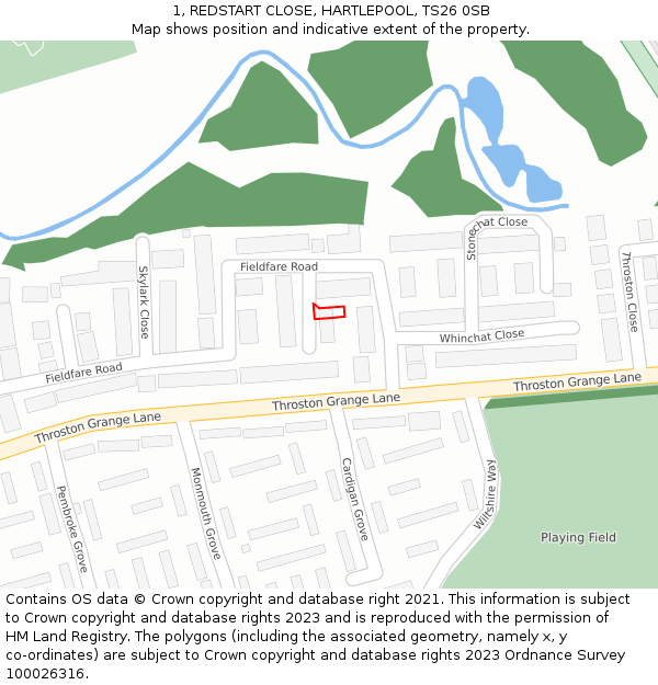 1, REDSTART CLOSE, HARTLEPOOL, TS26 0SB: Location map and indicative extent of plot