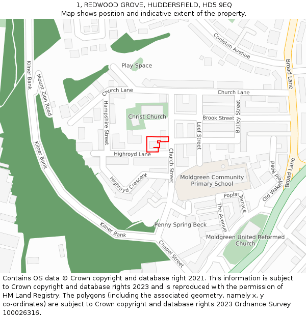 1, REDWOOD GROVE, HUDDERSFIELD, HD5 9EQ: Location map and indicative extent of plot