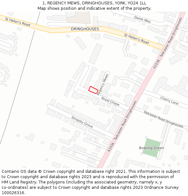 1, REGENCY MEWS, DRINGHOUSES, YORK, YO24 1LL: Location map and indicative extent of plot