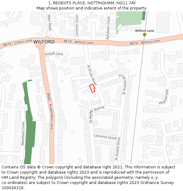 1, REGENTS PLACE, NOTTINGHAM, NG11 7AY: Location map and indicative extent of plot