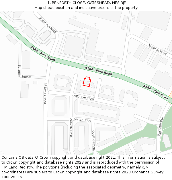 1, RENFORTH CLOSE, GATESHEAD, NE8 3JF: Location map and indicative extent of plot