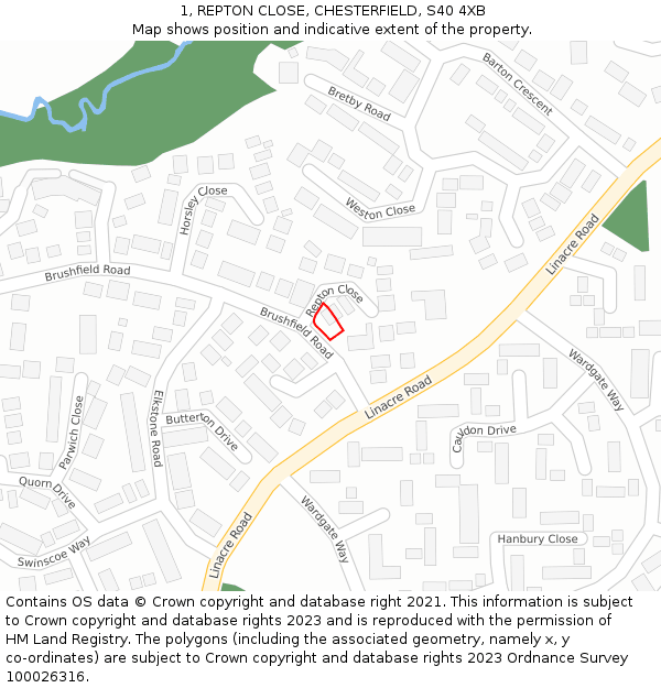 1, REPTON CLOSE, CHESTERFIELD, S40 4XB: Location map and indicative extent of plot