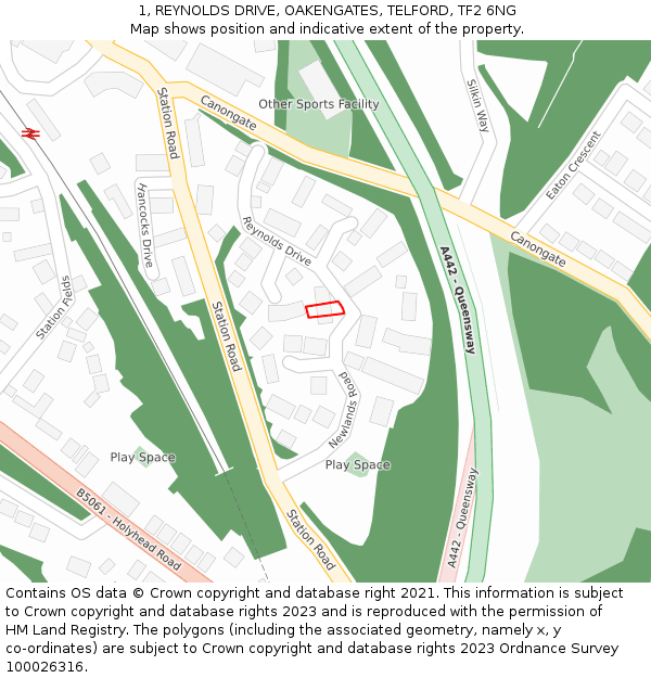 1, REYNOLDS DRIVE, OAKENGATES, TELFORD, TF2 6NG: Location map and indicative extent of plot