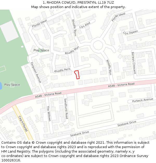 1, RHODFA COWLYD, PRESTATYN, LL19 7UZ: Location map and indicative extent of plot