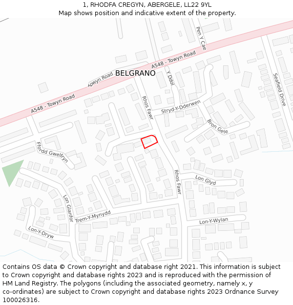 1, RHODFA CREGYN, ABERGELE, LL22 9YL: Location map and indicative extent of plot