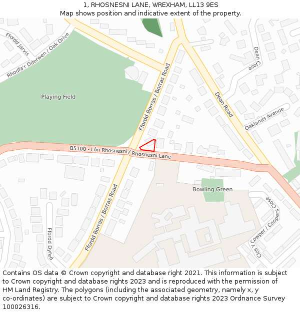 1, RHOSNESNI LANE, WREXHAM, LL13 9ES: Location map and indicative extent of plot