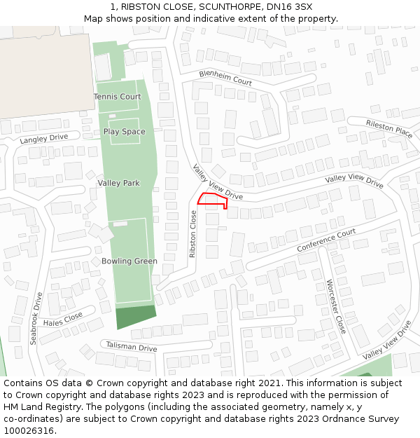 1, RIBSTON CLOSE, SCUNTHORPE, DN16 3SX: Location map and indicative extent of plot
