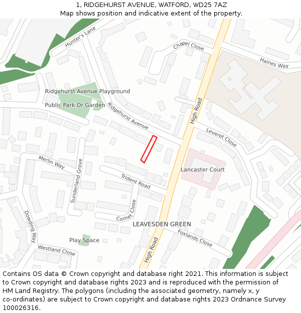 1, RIDGEHURST AVENUE, WATFORD, WD25 7AZ: Location map and indicative extent of plot