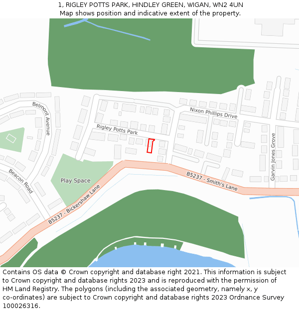 1, RIGLEY POTTS PARK, HINDLEY GREEN, WIGAN, WN2 4UN: Location map and indicative extent of plot