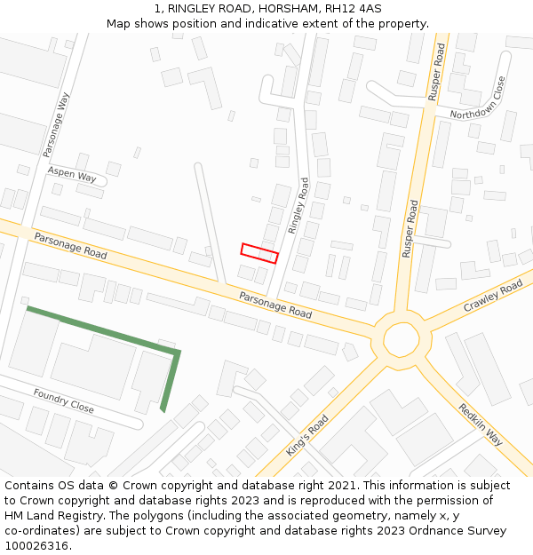 1, RINGLEY ROAD, HORSHAM, RH12 4AS: Location map and indicative extent of plot