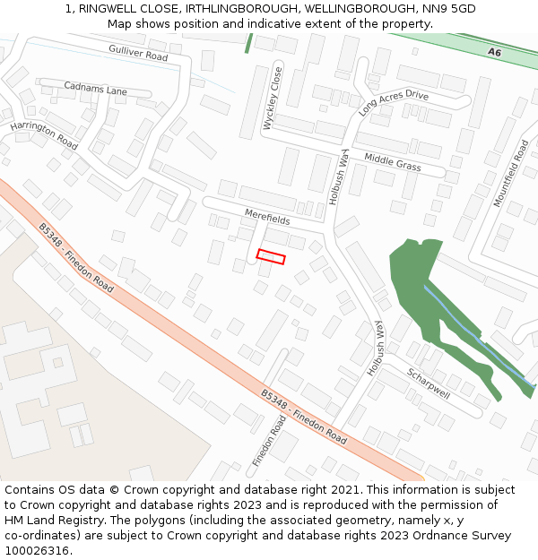 1, RINGWELL CLOSE, IRTHLINGBOROUGH, WELLINGBOROUGH, NN9 5GD: Location map and indicative extent of plot