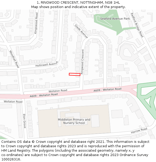 1, RINGWOOD CRESCENT, NOTTINGHAM, NG8 1HL: Location map and indicative extent of plot