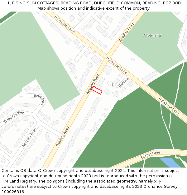 1, RISING SUN COTTAGES, READING ROAD, BURGHFIELD COMMON, READING, RG7 3QB: Location map and indicative extent of plot
