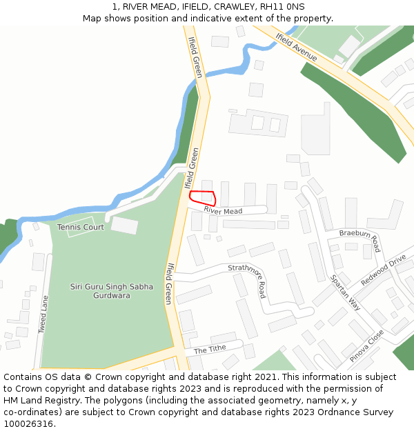 1, RIVER MEAD, IFIELD, CRAWLEY, RH11 0NS: Location map and indicative extent of plot