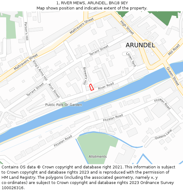 1, RIVER MEWS, ARUNDEL, BN18 9EY: Location map and indicative extent of plot