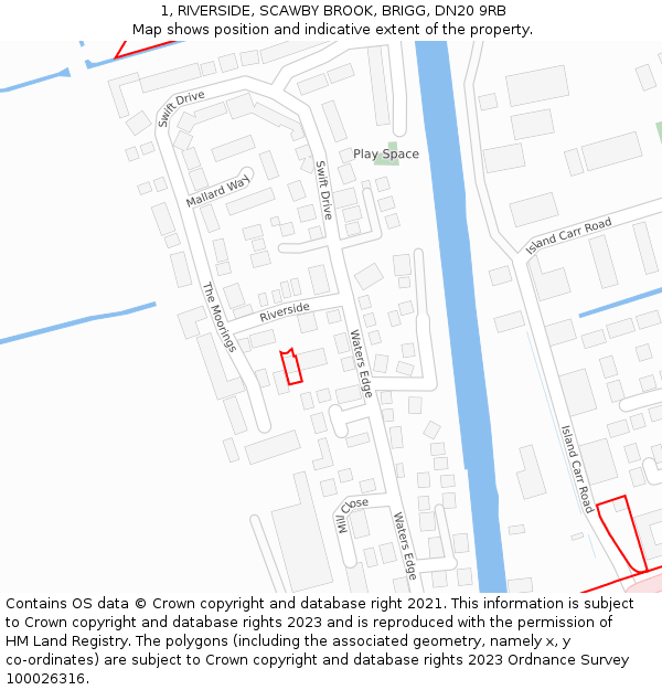 1, RIVERSIDE, SCAWBY BROOK, BRIGG, DN20 9RB: Location map and indicative extent of plot