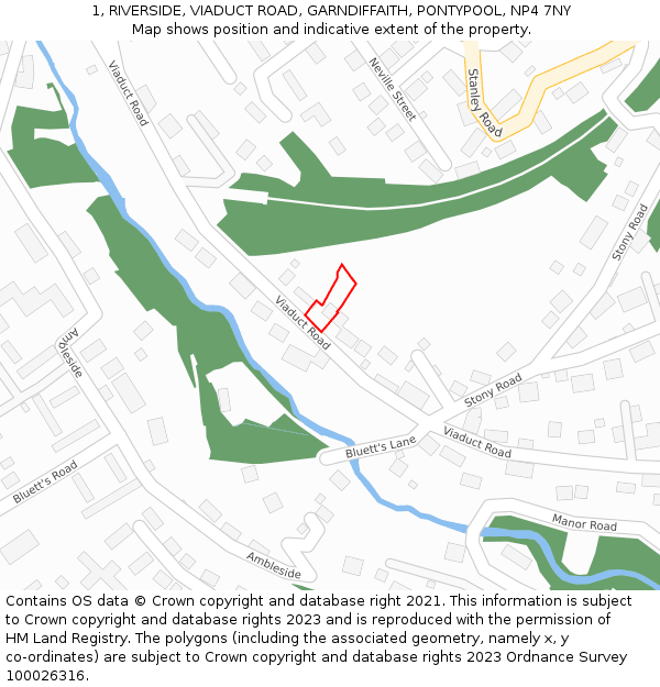 1, RIVERSIDE, VIADUCT ROAD, GARNDIFFAITH, PONTYPOOL, NP4 7NY: Location map and indicative extent of plot