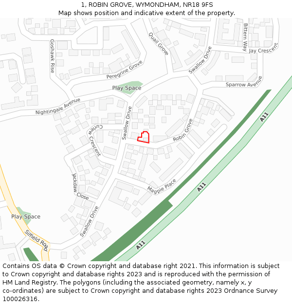 1, ROBIN GROVE, WYMONDHAM, NR18 9FS: Location map and indicative extent of plot