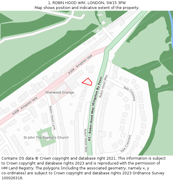 1, ROBIN HOOD WAY, LONDON, SW15 3PW: Location map and indicative extent of plot