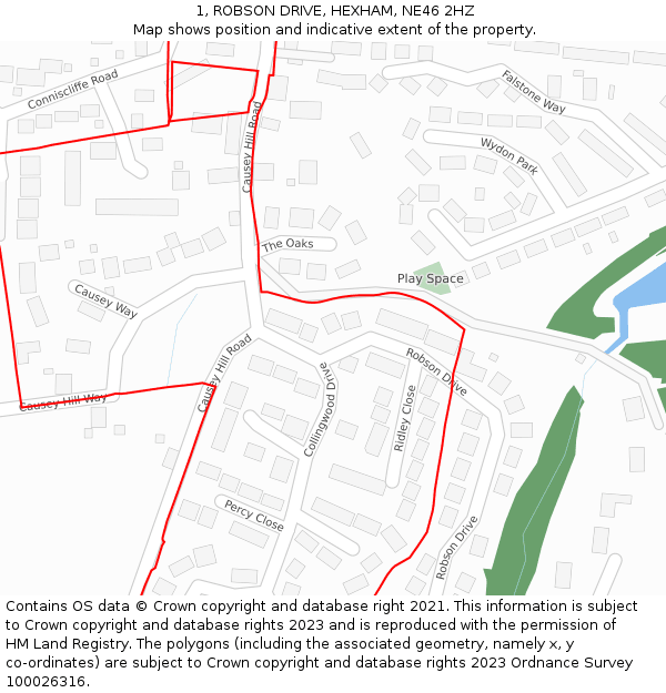 1, ROBSON DRIVE, HEXHAM, NE46 2HZ: Location map and indicative extent of plot