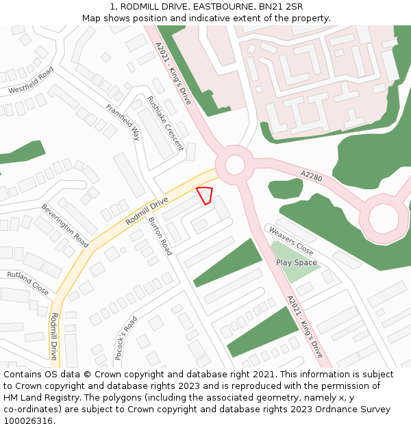 1, RODMILL DRIVE, EASTBOURNE, BN21 2SR: Location map and indicative extent of plot