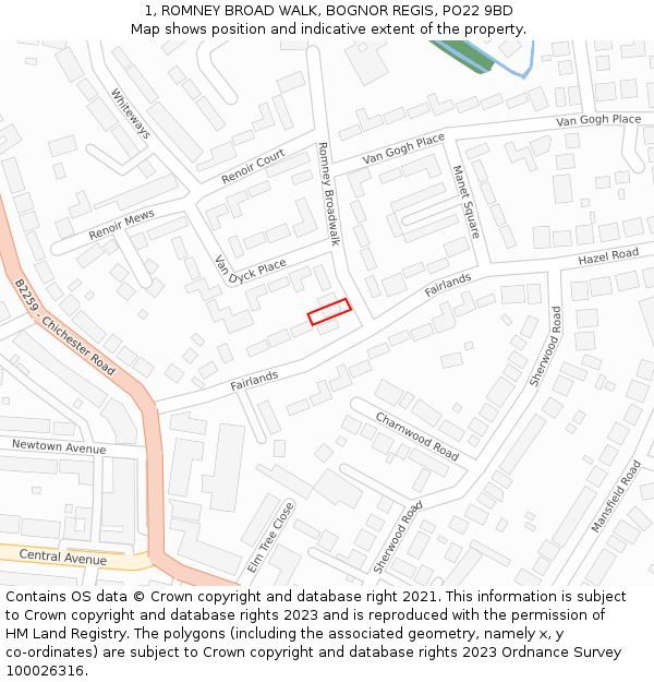 1, ROMNEY BROAD WALK, BOGNOR REGIS, PO22 9BD: Location map and indicative extent of plot