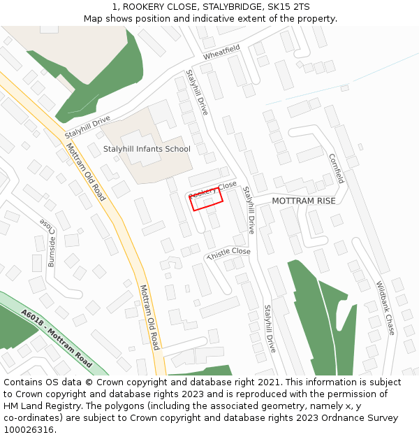 1, ROOKERY CLOSE, STALYBRIDGE, SK15 2TS: Location map and indicative extent of plot