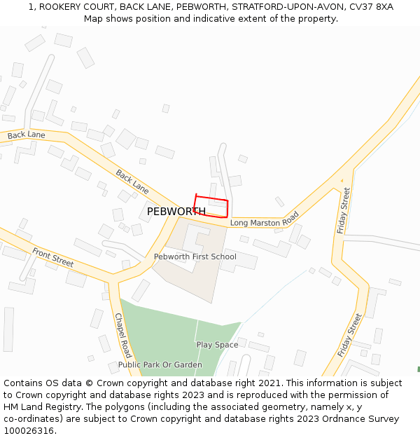 1, ROOKERY COURT, BACK LANE, PEBWORTH, STRATFORD-UPON-AVON, CV37 8XA: Location map and indicative extent of plot