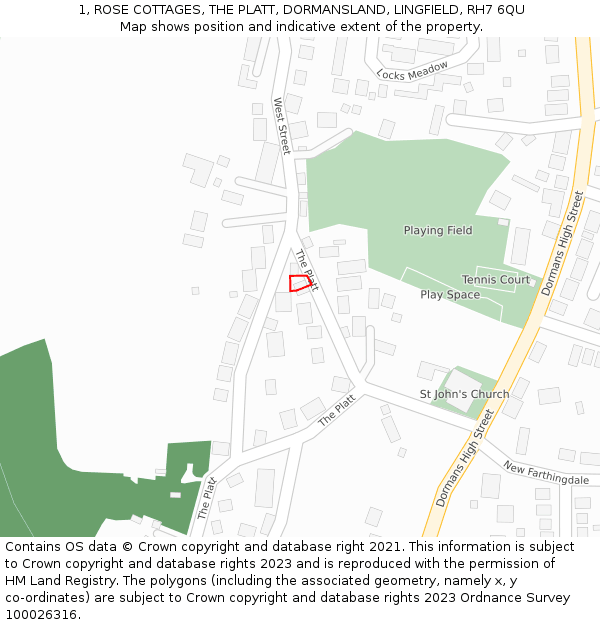 1, ROSE COTTAGES, THE PLATT, DORMANSLAND, LINGFIELD, RH7 6QU: Location map and indicative extent of plot