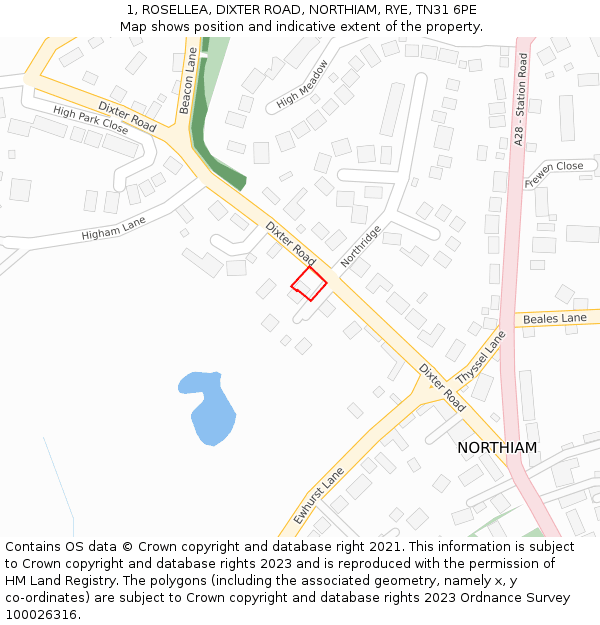 1, ROSELLEA, DIXTER ROAD, NORTHIAM, RYE, TN31 6PE: Location map and indicative extent of plot