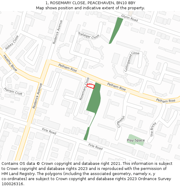 1, ROSEMARY CLOSE, PEACEHAVEN, BN10 8BY: Location map and indicative extent of plot