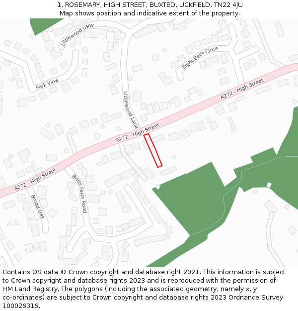 1, ROSEMARY, HIGH STREET, BUXTED, UCKFIELD, TN22 4JU: Location map and indicative extent of plot