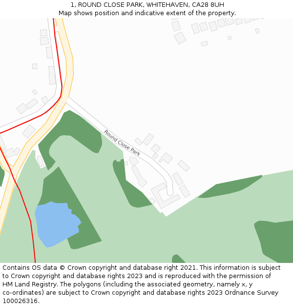 1, ROUND CLOSE PARK, WHITEHAVEN, CA28 8UH: Location map and indicative extent of plot