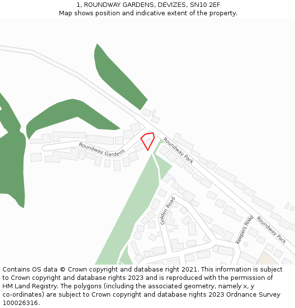 1, ROUNDWAY GARDENS, DEVIZES, SN10 2EF: Location map and indicative extent of plot